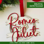 Couple Christmas wreath ornament laser cut file – front view