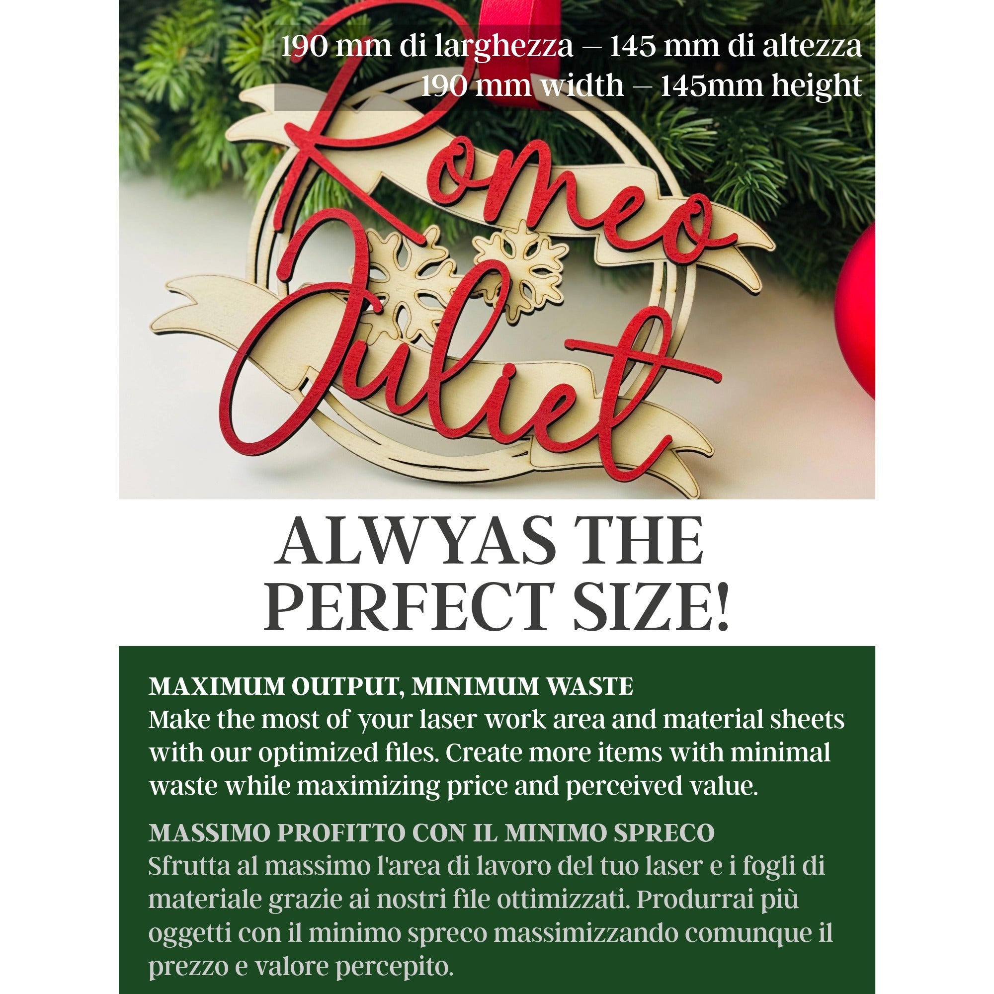 Perfect dimensions for laser cutting 190x145 mm