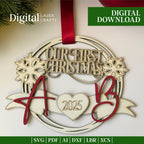 Couple initials Christmas wreath ornament laser cut file – front view