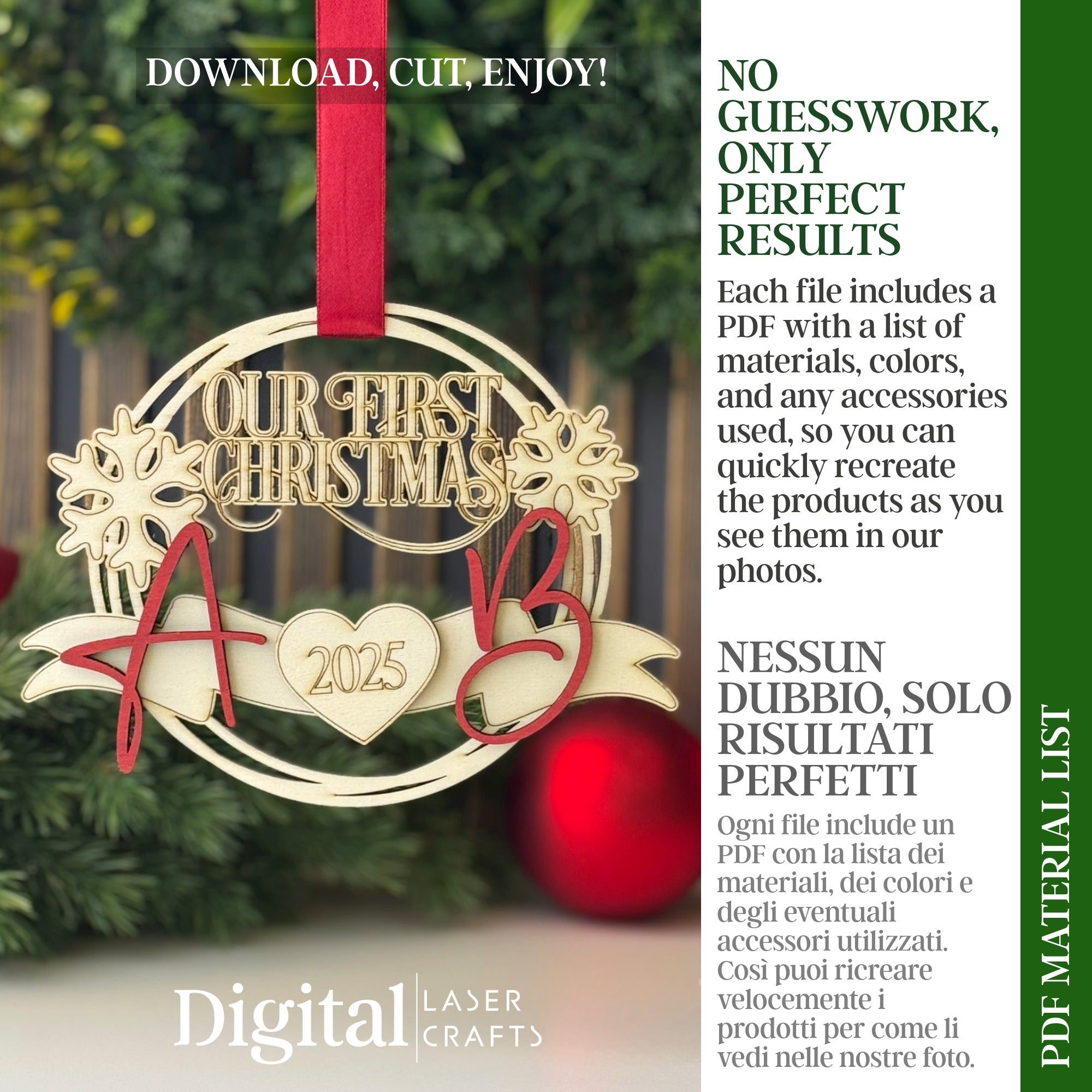 Material list and color palette for initials ornament