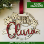 Merry Christmas customizable ornament laser cut file SVG AI DXF PDF LBR XCS