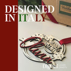 Custom name engraving detail of Merry Christmas laser ornament