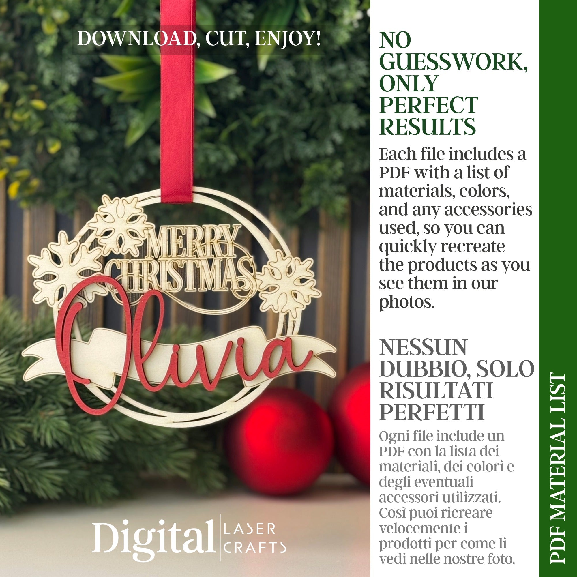 Suggested materials for Merry Christmas laser cut ornament