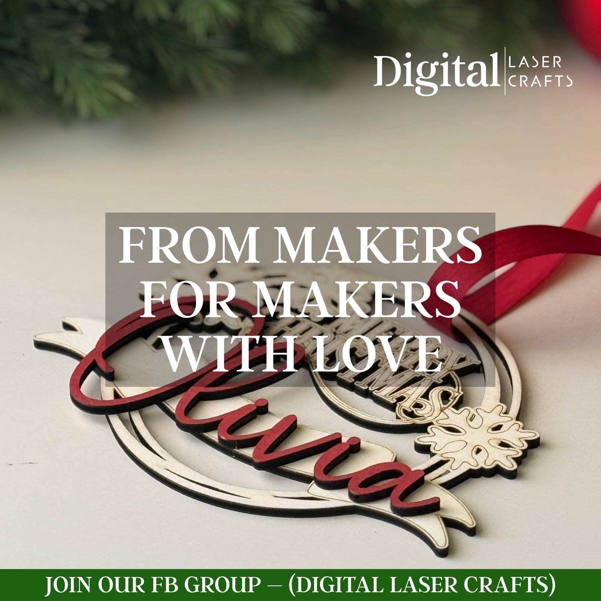 Example of laser cutting Merry Christmas ornament design