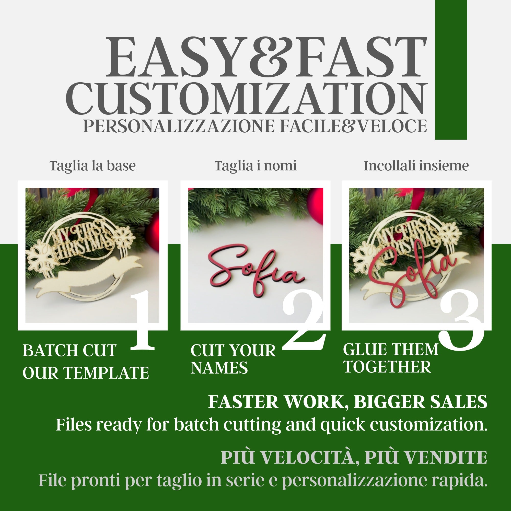 "My First Christmas" Personalized Ornament – Digital Laser Cut File (SVG, AI, PDF, DXF, LBR, XCS for Lightburn & Xtool Studio)