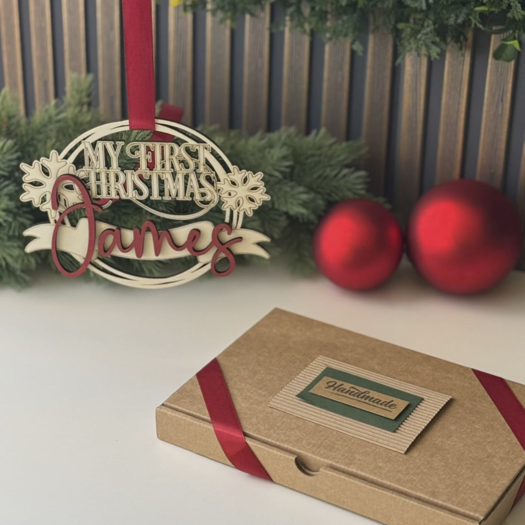 "My First Christmas" Personalized Ornament – Digital Laser Cut File (SVG, AI, PDF, DXF, LBR, XCS for Lightburn & Xtool Studio)