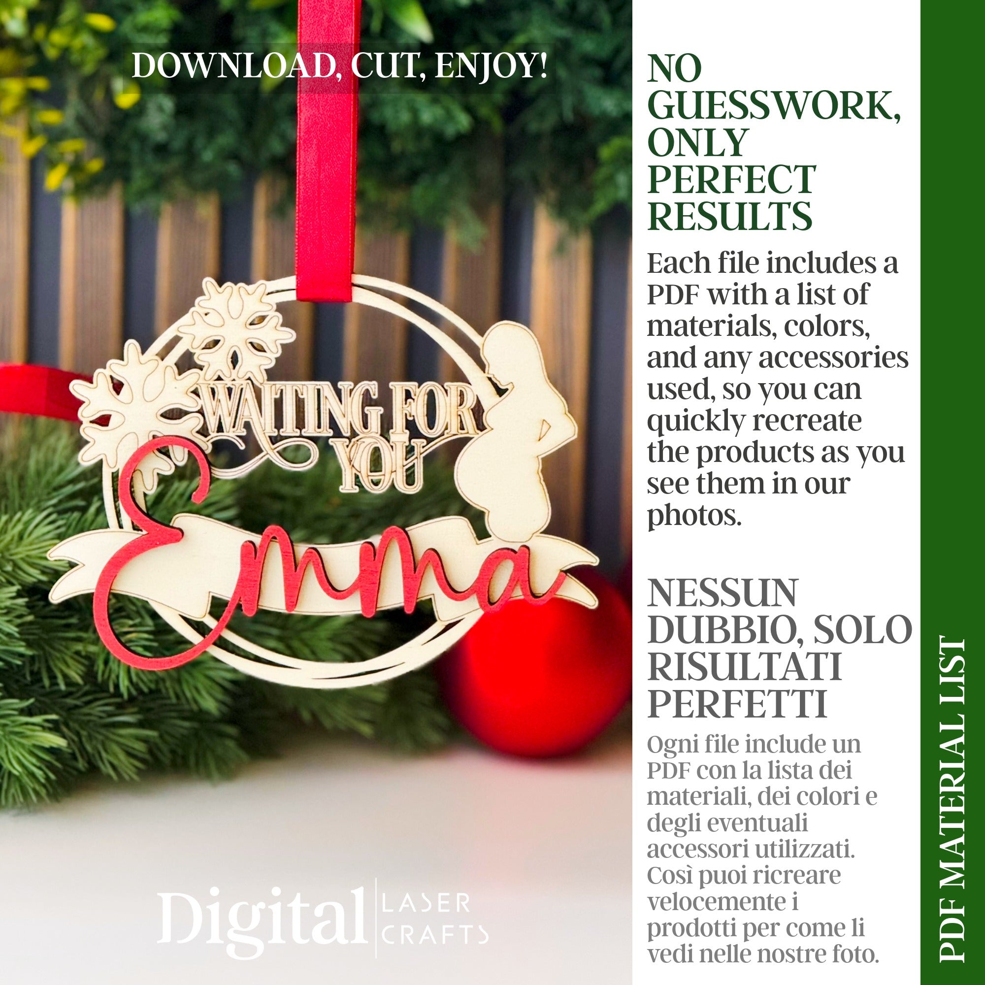 Material list and color palette for maternity ornament